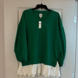 NWT Anthropologie Maeve Kelly Green V-Neck Sweatshirt